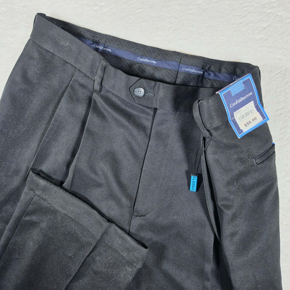 NEW Croft & Barrow Pleated Mens 38x32 Black Microfiber Flexible Waist Z7SB0245
